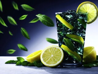 Refreshing drink with citrus and mint