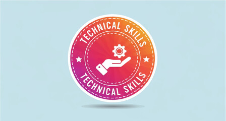 Technical Skills badge design with hand and gear icon