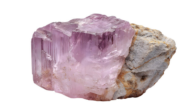 Raw Kunzite crystal, pale pink-lilac, natural prismatic habit, isolated on Transparent background
