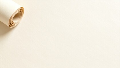 Rolled up parchment paper texture in creamy beige tone with subtle shadow, perfect for backgrounds