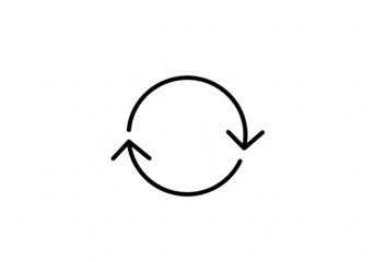 A simple black line icon of a circular arrow symbol representing refresh or repeat is isolated on a transparent background