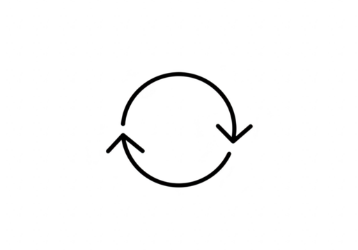 A simple black line icon of a circular arrow symbol representing refresh or repeat is isolated on a transparent background