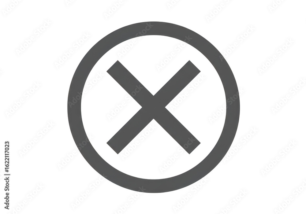 Poster a simple gray cross symbol inside a gray circle on a transparent background representing a mistake o