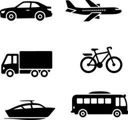 transportation vehicle icon set with black silhouette vector style