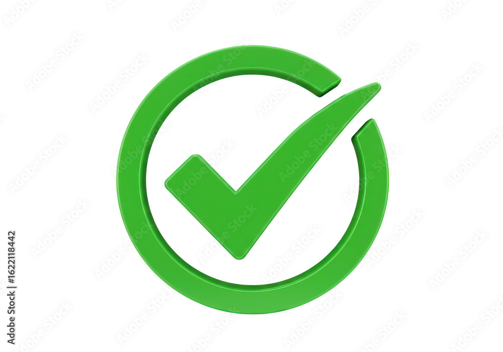 Poster a bold green checkmark is enclosed within a circular ring symbolizing confirmation and success prese