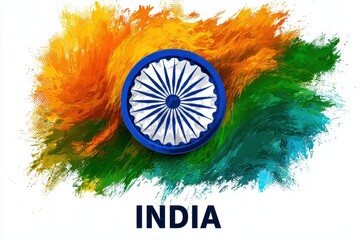 Abstract indian flag with ashoka chakra and brush strokes