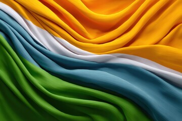 Abstract flowing fabric in saffron white and green colors
