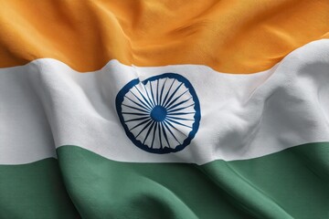 Close up of the indian flag with its saffron white and green stripes and ashoka chakra emblem