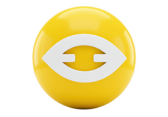 Fototapeta premium A glossy yellow sphere with a white abstract eyeshaped logo prominently displayed in the center isolated on a transparent background