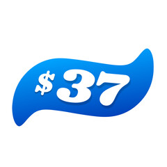 $37 only png, blue colour price tag, clean price symbol, modern flat sticker