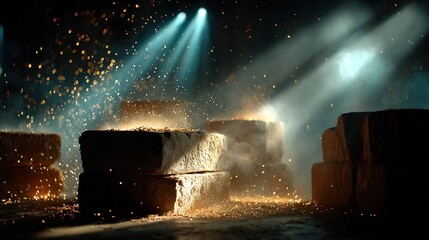 Industrial scene with illuminated bricks