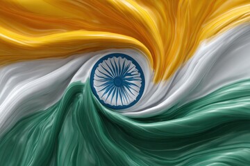 Abstract swirling indian flag with ashoka chakra in the center