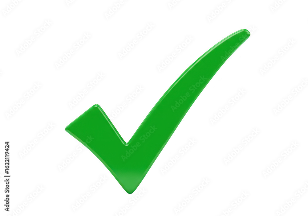 Aufkleber a glossy green checkmark symbol is displayed diagonally against a clean transparent background repre