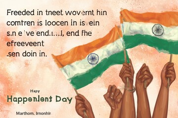 Indian independence day celebration with flags and hands raised