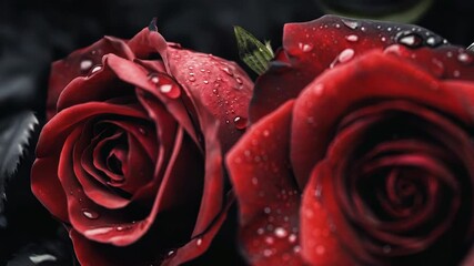 Two red roses showing passion and romance with water drops - Powered by Adobe