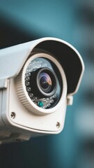 Close-up of a Security Camera with Visible Lens and LEDs