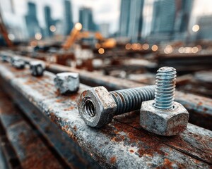 Rusty bolts and nuts on steel beams