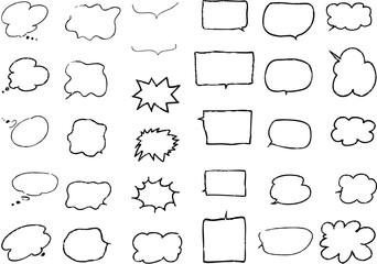 Obraz premium 手描きの吹き出しセット・ラフな手書き・白背景・線画