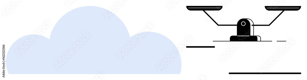 Poster drone with dual rotors soaring above abstract cloud element. ideal for technology, communication, in