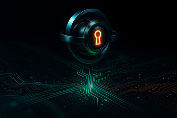 Cyber security lock icon over circuit board