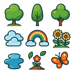 Fototapeta premium Sunflower puffy sprouting icon clouds icons cartoon puddle vector mound nature trees