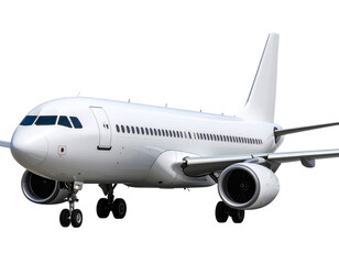 Fototapeta premium Commercial Airplane in Flight, Side View with Extended Wings, Transparent Background PNG