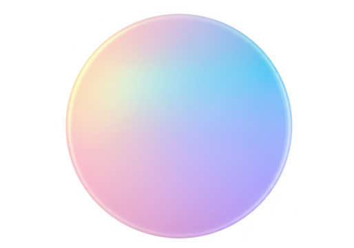 A single smooth iridescent sphere with a pastel rainbow gradient glows against a clean transparent background