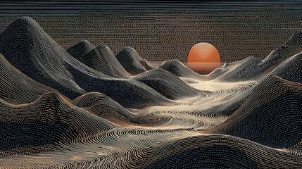 Pixelated Mountains Sunset Landscape