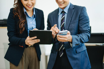 Business team meeting. professional investor working new start up project. Finance task. with smart phone and laptop and digital tablet computer
