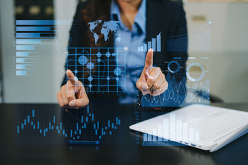 Financial report data of business operations balance sheet and income statement as Fintech concept.