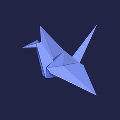 Origami crane on dark background, paper crane, hobby, paper art, folded paper, flat illustration