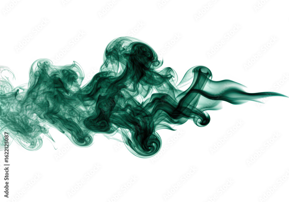 Poster ethereal green smoke swirls and drifts across a transparent background creating an abstract and flow