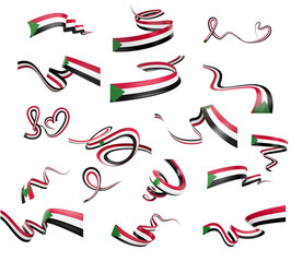 Set Of Different Style Of Sudan Wavy Abstract Ribbon Flags On White Background 3d Illustration