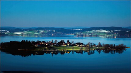 Serene lake island vista