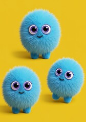 Fototapeta premium Fluffy Blue Friends: 3D Rendered Cute Characters