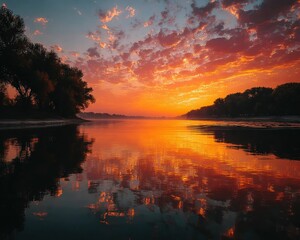 Serene sunrise over a calm river