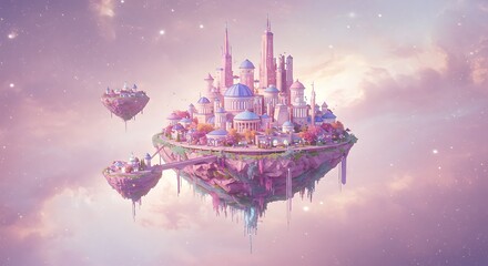 Obraz premium Celestial City: Dreamlike 3D Render in Pastel Hues