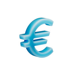 A soft, luminous 3D Euro currency symbol in light blue with subtle white glow, 3D Illustration