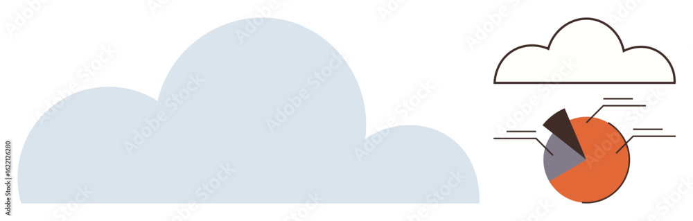 Poster large cloud graphic alongside pie chart with data segments and labels. ideal for technology, cloud c