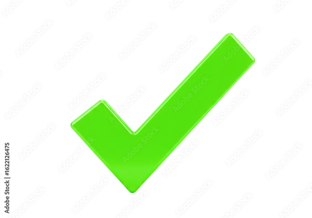 Aufkleber a bright green glossy check mark symbol is displayed on a clean transparent background representing 