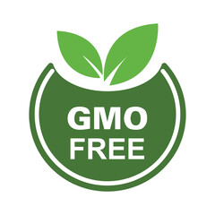 Fototapeta premium GMO Free Organic Certification Badge – Green Round Vector with Leaf Icon