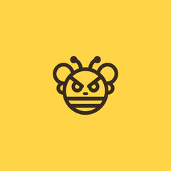 Angry bee logo in simple and minimalist line art style.
