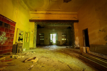 abandoned hall in an old mansion