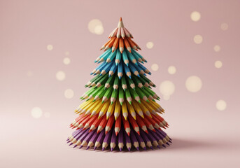 Colorful pencil tree decoration showcases artistic creativity and festive spirit during the holiday season
