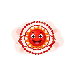 A cartoon sun with a smiling face surrounded by red beads isolated on transparent background