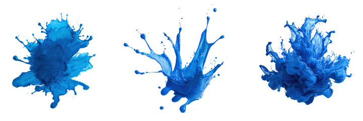 Set of Blue ink splash in the air isolated on a transparent background