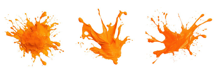 Set of Orange ink splash in the air isolated on a transparent background