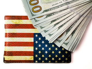 US flag and dollars, cash, dollars, US passport, US visa, travel to the US, money, cash, USA flag,...