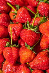 Ripe Juicy Strawberries Stacked at Farmer’s Market — Close-Up View