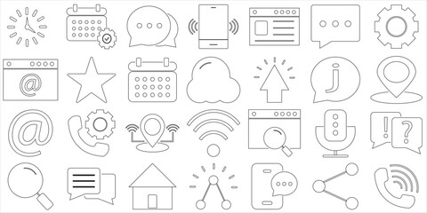 Contact icon set. Containing chat,, Message, phone, E-mail, address, , call, website, info, communication and More. Editable line icons. Vector illustration. EPS10/AI
